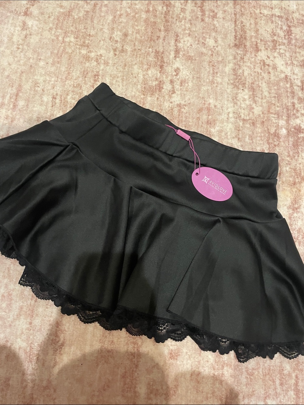 Aivildove Black Lace-Hem Circle Skirt